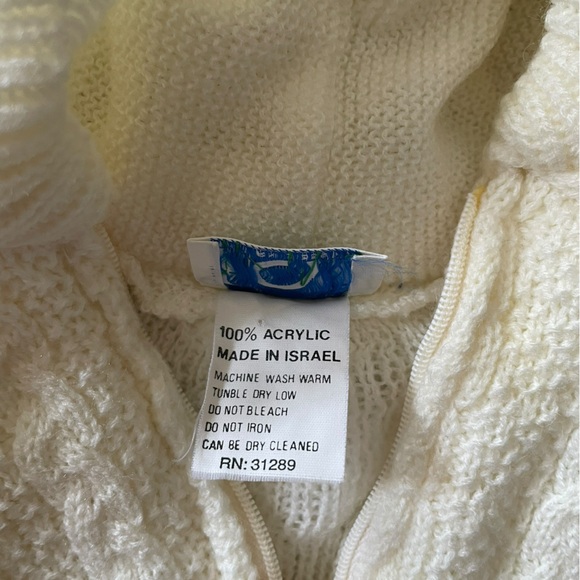 F.A.II. Vintage 70s Cream Boho Soft Knit Zip Up Hooded Infant Newborn Sleep Suit - Picture 6 of 6